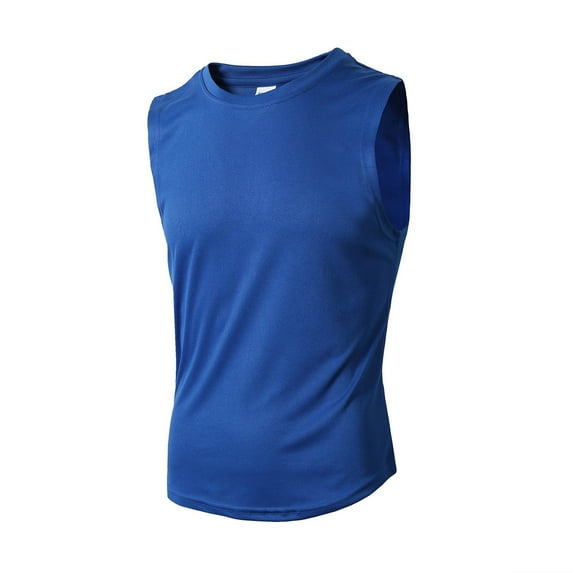 Sakmal Blue Tank Tops Men Crew Neck Blue Muscle Camisole Solid Fast-Drying Workout Tunic Tops