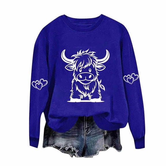 Sakmal Blue Women Sweatshirts Cute Lightweight Sweatshirts Soft Cartoon Fall Clothes 2025