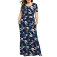 thumbnail image 1 of Sakmal Blue Womens Dresses Crew Neck Maxi Pleated Short Sleeve Floral with Pocket A-Line Dress, 1 of 6