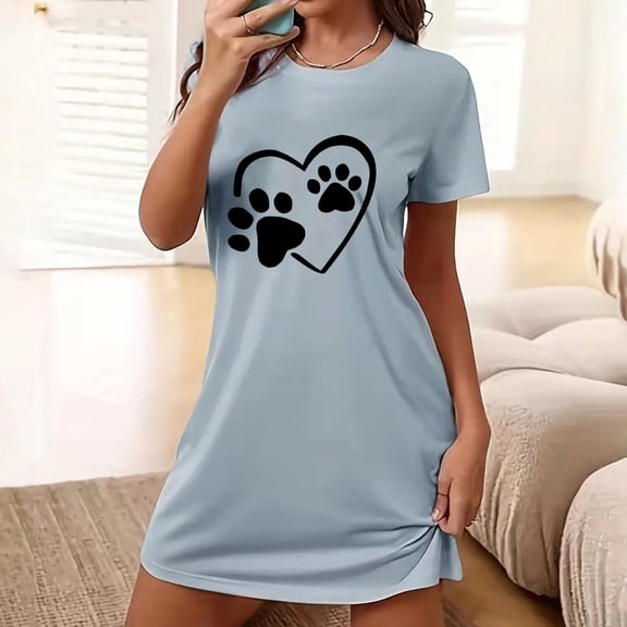 Sakmal Blue Womens Moomoo Nightgowns Short Cute Mumu Dress Short Sleeve Print Nightgowns for Women