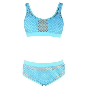 Sakmal Blue Womens Swimsuits Sheer Bikinis Mesh Swimwear Padded Triangle Push Up Swimsuit Sets
