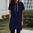 thumbnail image 1 of Sakmal Blue Womens Tops Hooded Short Sleeve Solid Loose Fit Knot Tunic Womens T-Shirts, 1 of 7