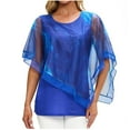 thumbnail image 1 of Sakmal Blue Womens Tops Plus Size Short Sleeve Tullet Solid Asymmetrical Crew Neck T-Shirts Ladies Shirts $5, 1 of 3