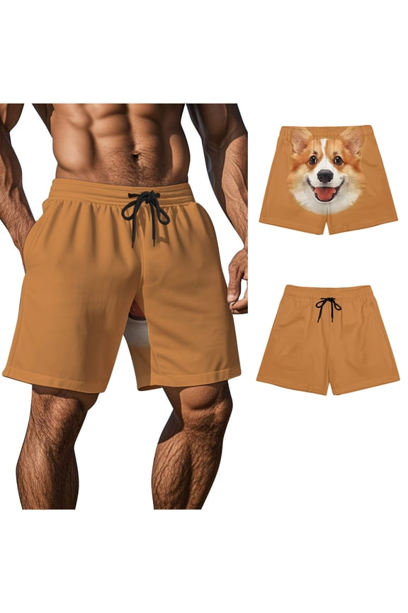 Board Shorts Men Bermuda Stretch Graphic 7 Inch Drawstring Yellow Shorts for Men XL