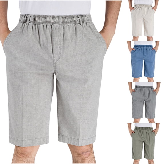 Sakmal Board Shorts Men Knee Length Cotton Linen Bermuda with Pockets Gray Summer Solid 9 Inch Mens Shorts 2XL