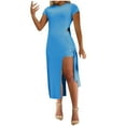 thumbnail image 1 of Sakmal Bodycon Summer Dresses Opening Sexy Solid Short Sleeve Blue Comfort Fit Long Sheath Dress, 1 of 5