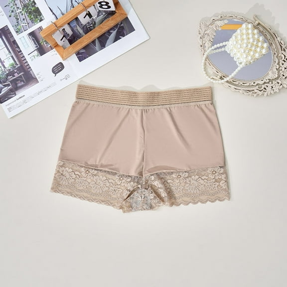 Sakmal Boxers Womens Underwear Boyshorts Plus Size Lace Butt Lifting Panties Beige Soft Ladies Panties 4XL
