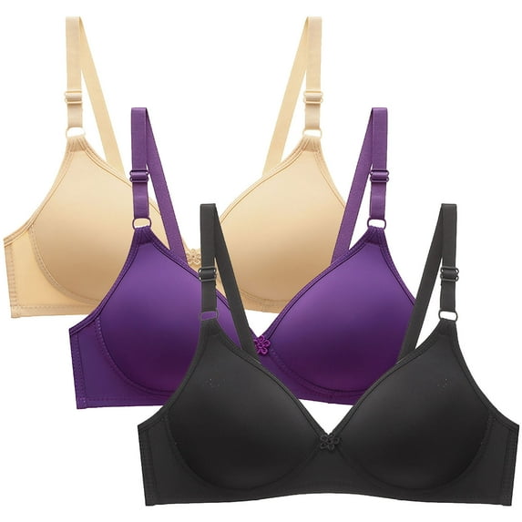 Sakmal Bra for Women Everyday Purple Solid Full Coverage Wireless Minimize 3 Pack Ladies Bra Plus Size
