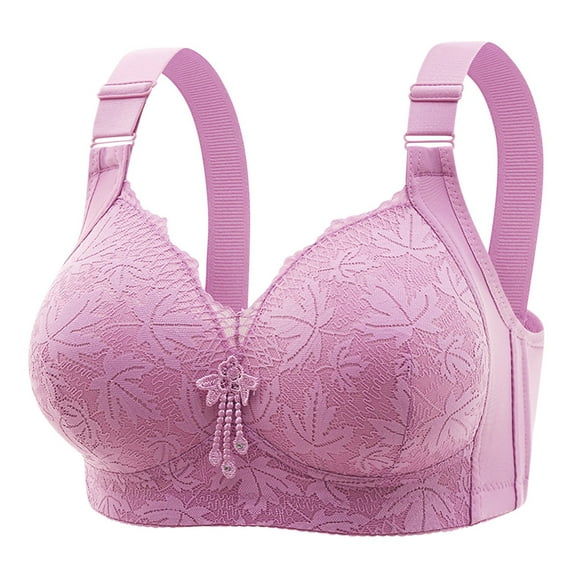 Sakmal Bra for Women Purple Full-Coverage Lace Adjustable Straps Wireless Bra Ladies Bra