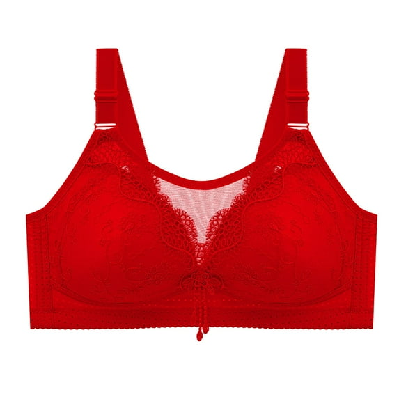 Sakmal Bra for Women Red Wireless Lightly Lined Lace Full-Coverage Push-Up Bra Girls Bra
