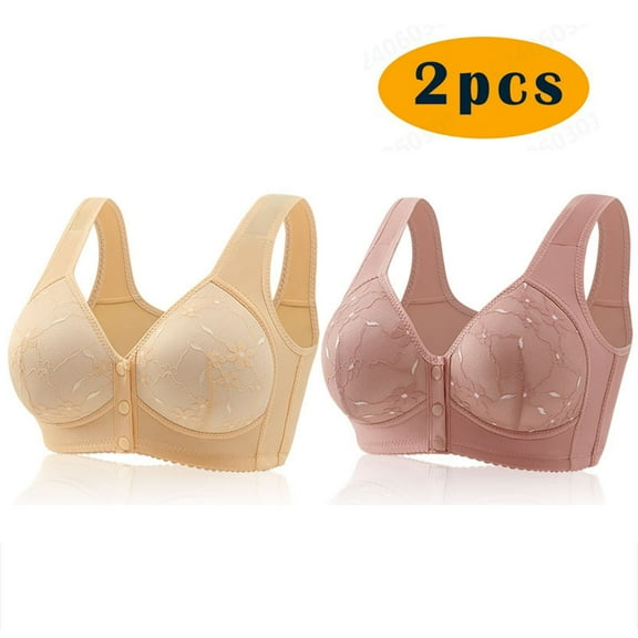 Sakmal Bralette Bras for Older Women Jelly Front Closure Everyday Comfortable 2-Pack Pink Bras for Ladies XL