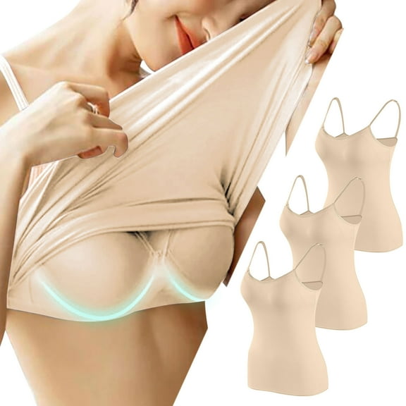 Sakmal Bralette Built in Bra Tank Tops for Women No Underwire Lift Padded Beige Double Support Womens Bras XL,3-Pack