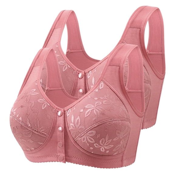 Sakmal Bralette Women Bras Front Closure Full Coverage Jelly Pink 2-Pack Back Smoothing Womens Bras M