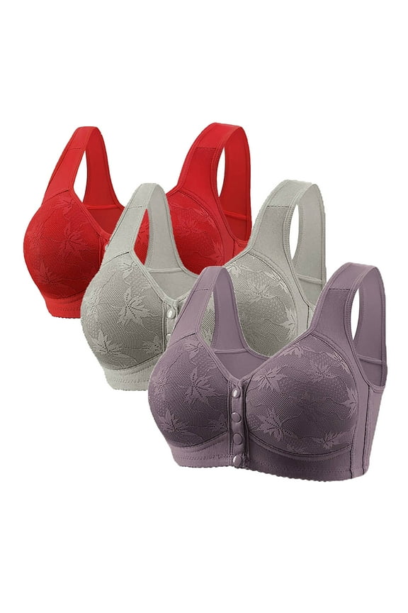 Bralette Women Bras No Underwire Front Closure Lace Minimizer Gray Comfortable 3-Pack Womens Bras 4X