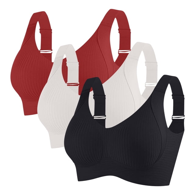 Sakmal Bralette Womens Sports Bras Black Push Up Smoothing Molded Cup Bras for Ladie L,3-Pack