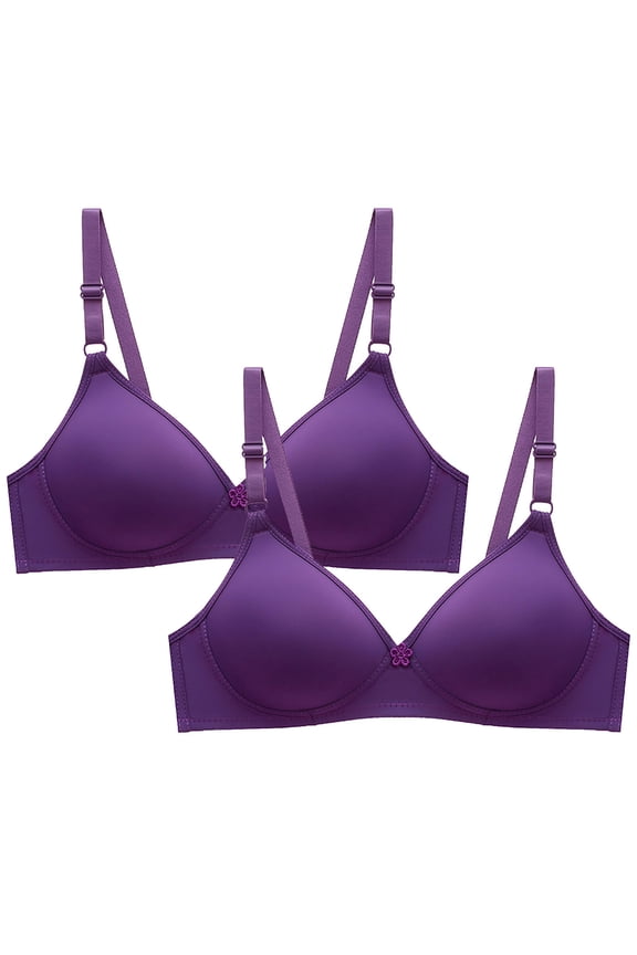 Bralettes for Older Women Purple Everyday Side Smoothing Double Support Bras for Women L,2-Pack
