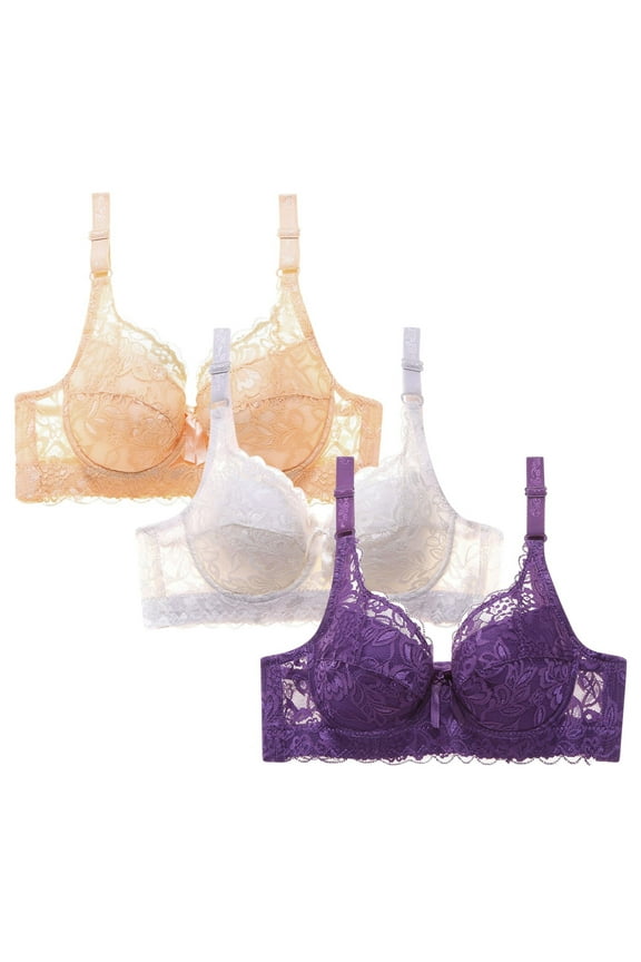 Bras Women Underwire Push Up Everyday 3-Pack Beige Comfort Bras for Ladies 34D