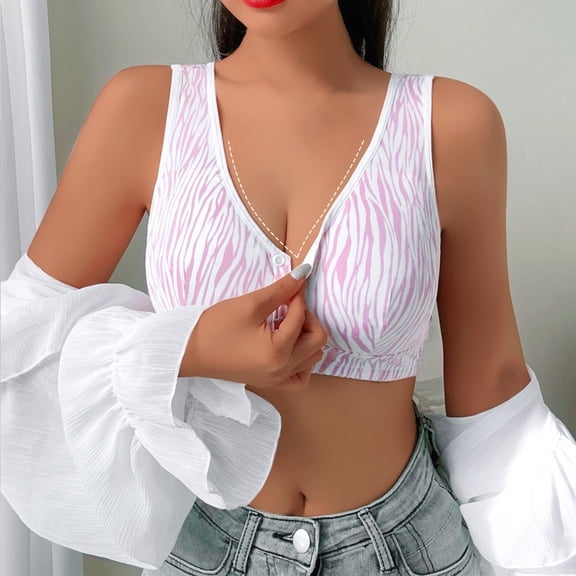 Sakmal Bras for Older Women Seamless Front Closure Bralette Push Up Stretch Pink Bras for Women L