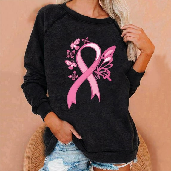Sakmal Breast Cancer Awareness Womens Sweatshirts Black Graphic Cute Sweatshirts Fashion Fall Fashion Tops