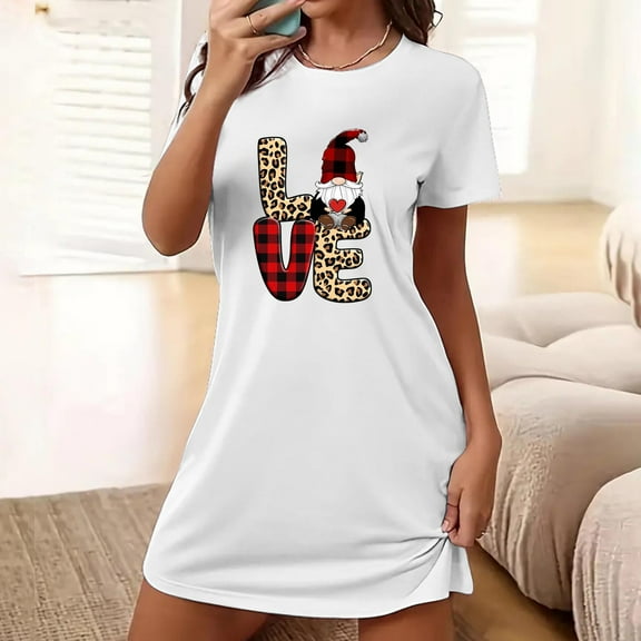 Sakmal Breathable Women Moomoo Nightgowns White Lightweight Oversized Night dress Short Short Sleeve Graphic Crew Neck Nightgowns S-2XL