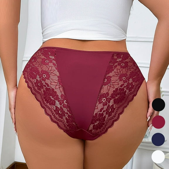 Sakmal Briefs Panties for Women Plus Size Butt Lifting Lace Panties Black Breathable Underwear for Ladies 2XL