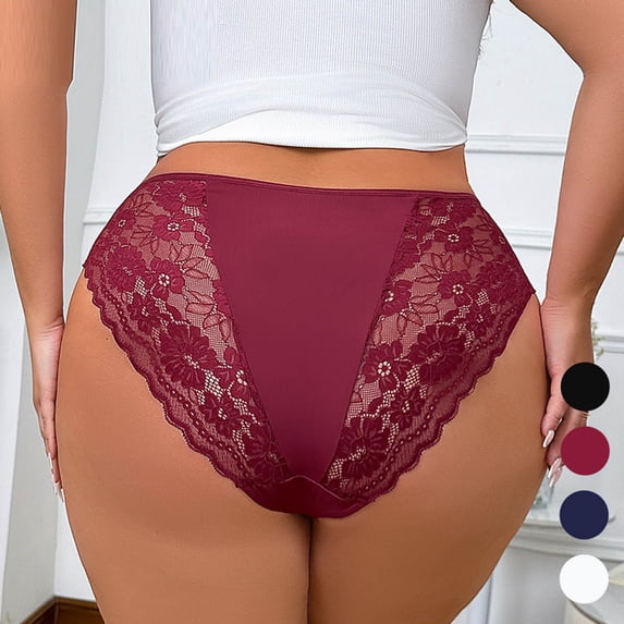 Sakmal Briefs Panties for Women Plus Size Butt Lifting Lace Panties Black Breathable Underwear for Ladies 2XL