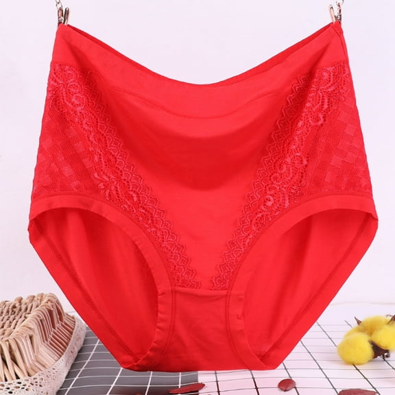 Sakmal Briefs Underwear for Women Full Coverage Cotton Plus Size Panties Red Stretch Womens Panties 2XL