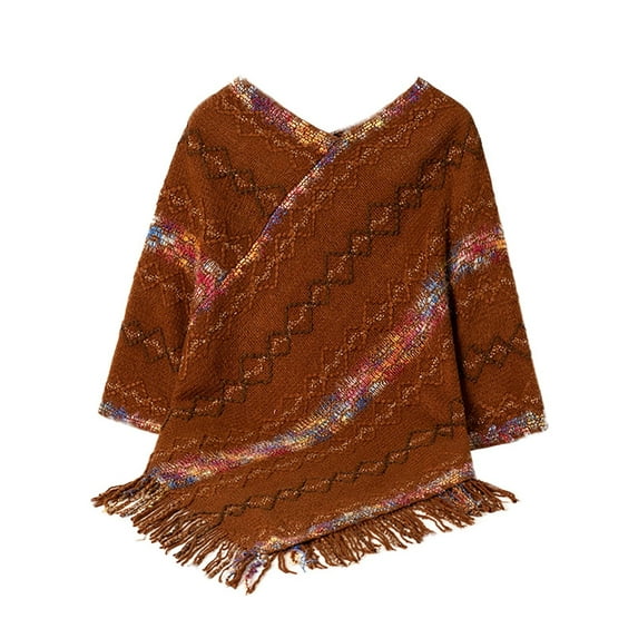 Sakmal Brown Fall Sweaters for Women Knit Tunic Tops Graphic V Neck Long Sleeve Trendy Sweaters for Women