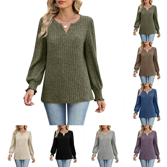 Sakmal Business Casual Tops Women Green Knit Sweaters V Neck Long Sleeve Solid Shirts for Women