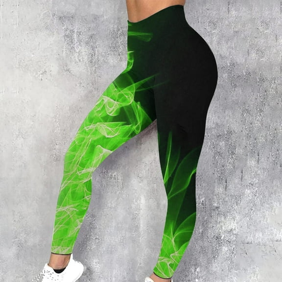 Sakmal Butt Lifting Women Leggings Green Soft Compression High Waisted Yoga Pants Long Gym Flame Print Leggings