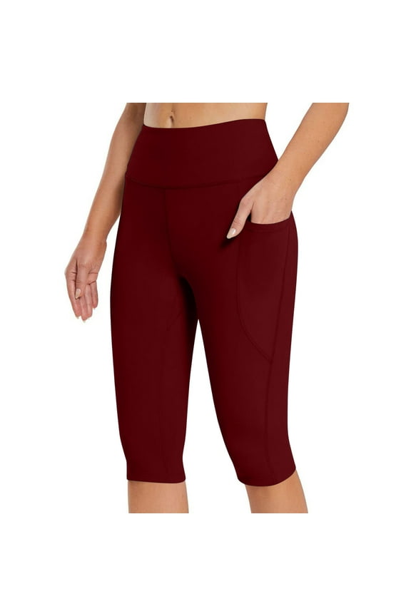 Buttery Soft Leggings Women Stretchy Mid Rise Compression Red Yoga Pants Workout Cropped Solid Leggings