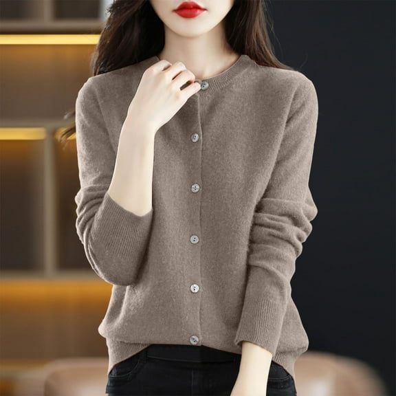 Sakmal Button Down Chunky Cardigan Sweaters for Women Comfy Loose Cardigan Brown Long Sleeve Sweater