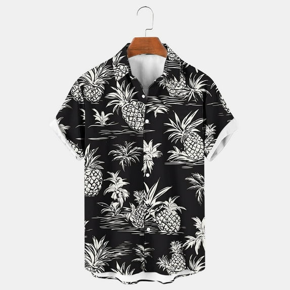 Sakmal Button Down Hawaiian Shirts Men Short Sleeve Breathable Tshirts Tropical Floral Black Shirts for Men L