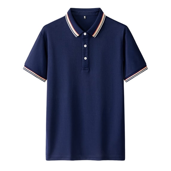 Sakmal Button Down Men's and Big Men's Polo Shirts Breathable Short Sleeve Tshirts Blue Solid Business Casual Shirts for Men M