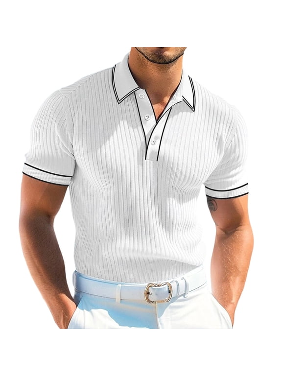 Button Down Mens Polo Shirts Short Sleeve Summer Tshirts White Solid Business Casual Shirts for Men S