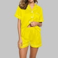 thumbnail image 1 of Sakmal Button Down Pajamas Women Two Piece Lightweight Short Sleeve Shirt and Shorts Solid Loungewear ,Yellow,XXL, 1 of 5