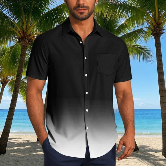 Sakmal Button Down Shirts Men Lightweight Short Sleeve Tshirts White Gradient Shirts for Men XL