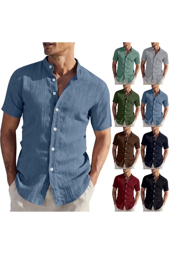 Button Down Shirts Men Short Sleeve Casual Tshirts Solid Green Mens Shirts L