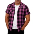 thumbnail image 1 of Sakmal Button Down Shirts Men Short Sleeve Lightweight Tshirts Pink Plaid Shirts for Men 3XL, 1 of 7
