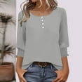 thumbnail image 1 of Sakmal Button Down Shirts Women Fall Gray Shirts Plain Henley 3/4 Sleeve Blouses for Women, 1 of 8