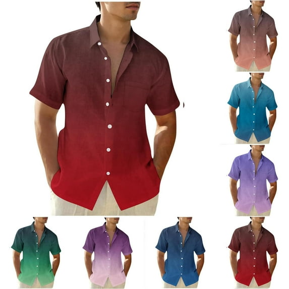 Sakmal Button Down Shirts for Men Breathable Short Sleeve Tshirts Blue Gradient Mens Shirts L