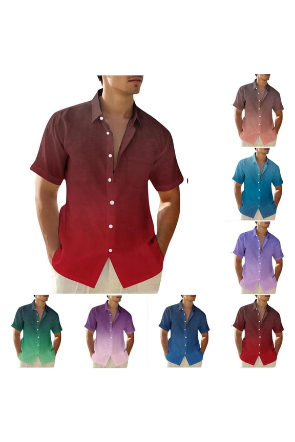 Button Down Shirts for Men Breathable Short Sleeve Tshirts Blue Gradient Mens Shirts L