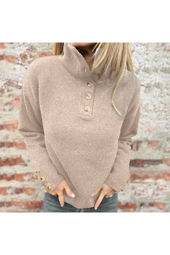 Button Down Sweaters for Women Yellow Oversized Teacher Pullover Tops Trendy High Neck Sweaters for Women