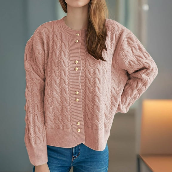 Sakmal Button Down Women Cardigan Sweater Lightweight Knitted Cardigan Long Sleeve Pink Sweater