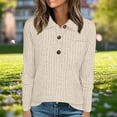 thumbnail image 1 of Sakmal Button Down Women's Blouses Cute Beige Sweaters Collared Plain Long Sleeve Shirts with Pockets, 1 of 5