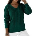 thumbnail image 1 of Sakmal Cable Knit Sweaters for Women Trendy V Neck Pullover Green Casual Solid Women Sweaters L, 1 of 8