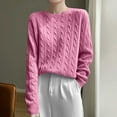 thumbnail image 1 of Sakmal Cable Knit Work Sweaters for Women Office Cotton Pink Oversized Crew Neck Knitted Solid Women Sweaters S, 1 of 6