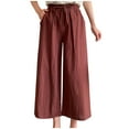 thumbnail image 1 of Sakmal Capri Palazzo Pants for Women Boho Cotton Linen 7/8th Wide Leg Pants Business Casual Solid Fashion Drawstring Women's Capris 2XL, 1 of 5