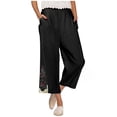 thumbnail image 1 of Sakmal Capri Palazzo Pants for Women Wide Leg Boho Cotton Linen Cropped Pants Floral Summer Trendy Women's Capris M, 1 of 6