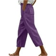 thumbnail image 1 of Sakmal Capri Pants Womens Pants Under $10 Purple Cropped Solid Linen Ladies Pants, 1 of 4